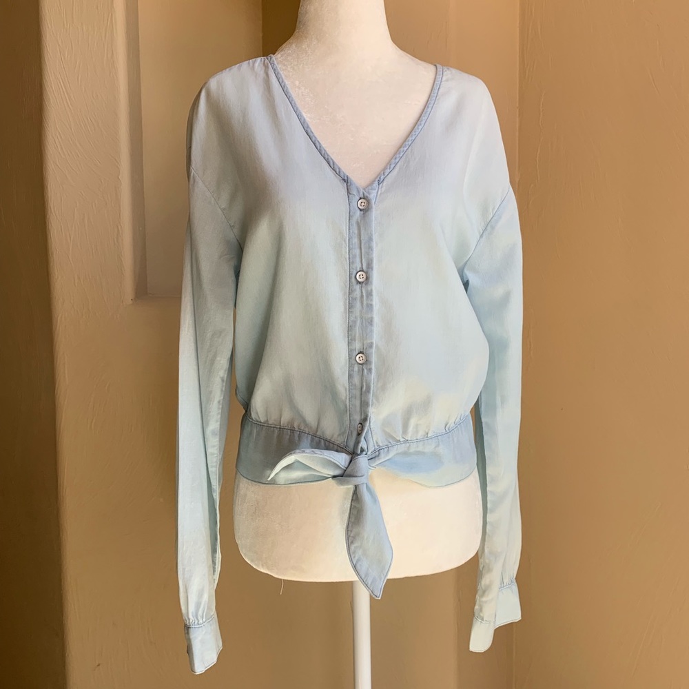 Cloth & Stone Denim Tie Crop Top - M